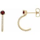 Red Garnet Earrings in 14 Karat Yellow Gold Mozambique Garnet & 1/6 Carat Diamond Hoop Earrings