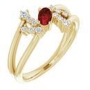Red Garnet Ring in 14 Karat Yellow Gold Mozambique Garnet & 1/8 Carat Diamond Bypass Ring