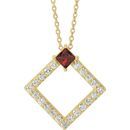 Red Garnet Necklace in 14 Karat Yellow Gold Mozambique Garnet & 3/8 Carat Diamond 16-18