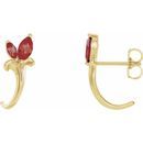 Red Garnet Earrings in 14 Karat Yellow Gold Mozambique Garnet Floral-Inspired J-Hoop Earrings