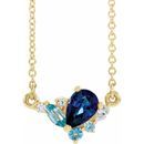 Genuine Sapphire Necklace in 14 Karat Yellow Gold Multi-Gemstone & .06 Carat Diamond 16