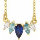 Genuine Sapphire Necklace in 14 Karat Yellow Gold Multi-Gemstone & .07 Carat Diamond Curved Bar 16