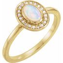 Natural Opal Ring in 14 Karat Yellow Gold Opal & .08 Carat Diamond Halo-Style Ring