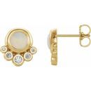 Fire Opal Earrings in 14 Karat Yellow Gold Opal & 1/8 Carat Diamond Earrings