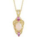 Ethiopian Opal Necklace in 14 Karat Yellow Gold Opal, Pink Sapphire & 1/10 Carat Diamond Vintage-Inspired 16-18