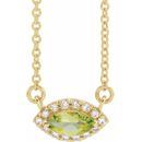 Genuine Peridot Necklace in 14 Karat Yellow Gold Peridot & .05 Carat Diamond Halo-Style 16