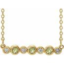 Genuine Peridot Necklace in 14 Karat Yellow Gold Peridot & .08 Carat Diamond Bezel-Set Bar 16-18