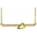 Genuine Peridot Necklace in 14 Karat Yellow Gold Peridot & 1/10 Carat Diamond 18