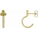 Genuine Peridot Earrings in 14 Karat Yellow Gold Peridot & 1/4 Carat Diamond J-Hoop Earrings