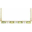 Genuine Peridot Necklace in 14 Karat Yellow Gold Peridot & 1/5 Carat Diamond Bar 16-18