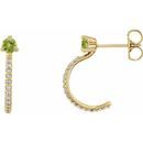 Genuine Peridot Earrings in 14 Karat Yellow Gold Peridot & 1/6 Carat Diamond Hoop Earrings