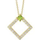 Genuine Peridot Necklace in 14 Karat Yellow Gold Peridot & 3/8 Carat Diamond 16-18