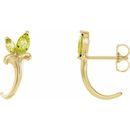 Genuine Peridot Earrings in 14 Karat Yellow Gold Peridot Floral-Inspired J-Hoop Earrings