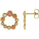 Pink Coral Earrings in 14 Karat Yellow Gold Pink Coral & 1/8 Carat Diamond Earrings