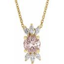 Pink Morganite Necklace in 14 Karat Yellow Gold Pink Morganite & 1/4 Carat Diamond 16-18