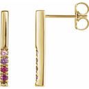 14 Karat Yellow Gold Pink Multi-Gemstone French-Set Bar Earrings