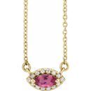 Pink Tourmaline Necklace in 14 Karat Yellow Gold Pink Tourmaline & .05 Carat Diamond Halo-Style 16