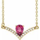 Pink Tourmaline Necklace in 14 Karat Yellow Gold Pink Tourmaline & .06 Carat Diamond 16