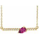 Pink Tourmaline Necklace in 14 Karat Yellow Gold Pink Tourmaline & 1/10 Carat Diamond 18