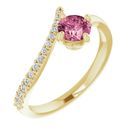 Pink Tourmaline Ring in 14 Karat Yellow Gold Pink Tourmaline & 1/10 Carat Diamond Bypass Ring