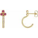 Pink Tourmaline Earrings in 14 Karat Yellow Gold Pink Tourmaline & 1/4 Carat Diamond J-Hoop Earrings