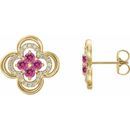 Pink Tourmaline Earrings in 14 Karat Yellow Gold Pink Tourmaline & 1/5 Carat Diamond Clover Earrings