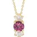 Pink Tourmaline Necklace in 14 Karat Yellow Gold Pink Tourmaline & 1/6 Carat Diamond 16-18