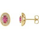 Pink Tourmaline Earrings in 14 Karat Yellow Gold Pink Tourmaline & 1/8 Carat Diamond Halo-Style Earrings