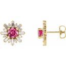 Pink Tourmaline Earrings in 14 Karat Yellow Gold Pink Tourmaline & 3/4 Carat Diamond Earrings