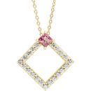 Pink Tourmaline Necklace in 14 Karat Yellow Gold Pink Tourmaline & 3/8 Carat Diamond 16-18