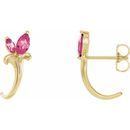 Pink Tourmaline Earrings in 14 Karat Yellow Gold Pink Tourmaline Floral-Inspired J-Hoop Earrings