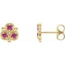 Pink Tourmaline Earrings in 14 Karat Yellow Gold Pink Tourmaline Three-Stone Earrings