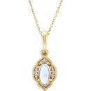 Moonstone Necklace in 14 Karat Yellow Gold Rainbow Moonstone & .03 Carat Diamond Clover 16-18