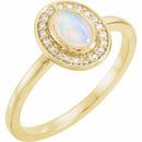 Moonstone Ring in 14 Karat Yellow Gold Rainbow Moonstone & 1/10 Carat Diamond Halo-Style Ring