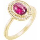 Red Garnet Ring in 14 Karat Yellow Gold Rhodolite Garnet & 1/10 Carat Diamond Halo-Style Ring