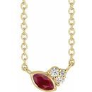 Genuine Ruby Necklace in 14 Karat Yellow Gold Ruby & .03 Carat Diamond 16