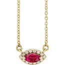 Genuine Ruby Necklace in 14 Karat Yellow Gold Ruby & .05 Carat Diamond Halo-Style 16