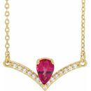 Genuine Ruby Necklace in 14 Karat Yellow Gold Ruby & .06 Carat Diamond 18