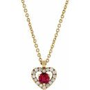 Genuine Ruby Necklace in 14 Karat Yellow Gold Ruby & .06 Carat Diamond Heart 18