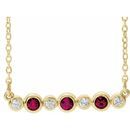 Genuine Ruby Necklace in 14 Karat Yellow Gold Ruby & .08 Carat Diamond Bezel-Set Bar 16-18