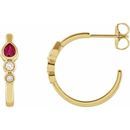 Natural Ruby Earrings in 14 Karat Yellow Gold Ruby & 1/10 Carat Diamond Bezel-Set Hoop Earrings