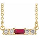 Genuine Ruby Necklace in 14 Karat Yellow Gold Ruby & 1/5 Carat Diamond 16