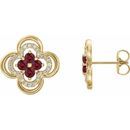 Natural Ruby Earrings in 14 Karat Yellow Gold Ruby & 1/5 Carat Diamond Clover Earrings