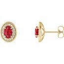 Genuine Ruby Earrings in 14 Karat Yellow Gold Ruby & 1/5 Carat Diamond Halo-Style Earrings