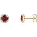 Genuine Ruby Earrings in 14 Karat Yellow Gold Ruby & 1/6 Carat Diamond Earrings