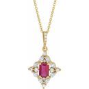 Genuine Ruby Necklace in 14 Karat Yellow Gold Ruby & 3/8 Carat Diamond 16-18