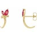 Natural Ruby Earrings in 14 Karat Yellow Gold Ruby Floral-InspiNatural J-Hoop Earrings