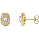 Genuine Sapphire Earrings in 14 Karat Yellow Gold Sapphire & 1/8 Carat Diamond Halo-Style Earrings