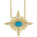 Genuine Turquoise Necklace in 14 Karat Yellow Gold Turquoise & .08 Carat Diamond Celestial 16-18