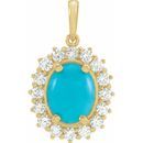 Genuine Turquoise Pendant in 14 Karat Yellow Gold Turquoise & 1/2 Carat Diamond Pendant